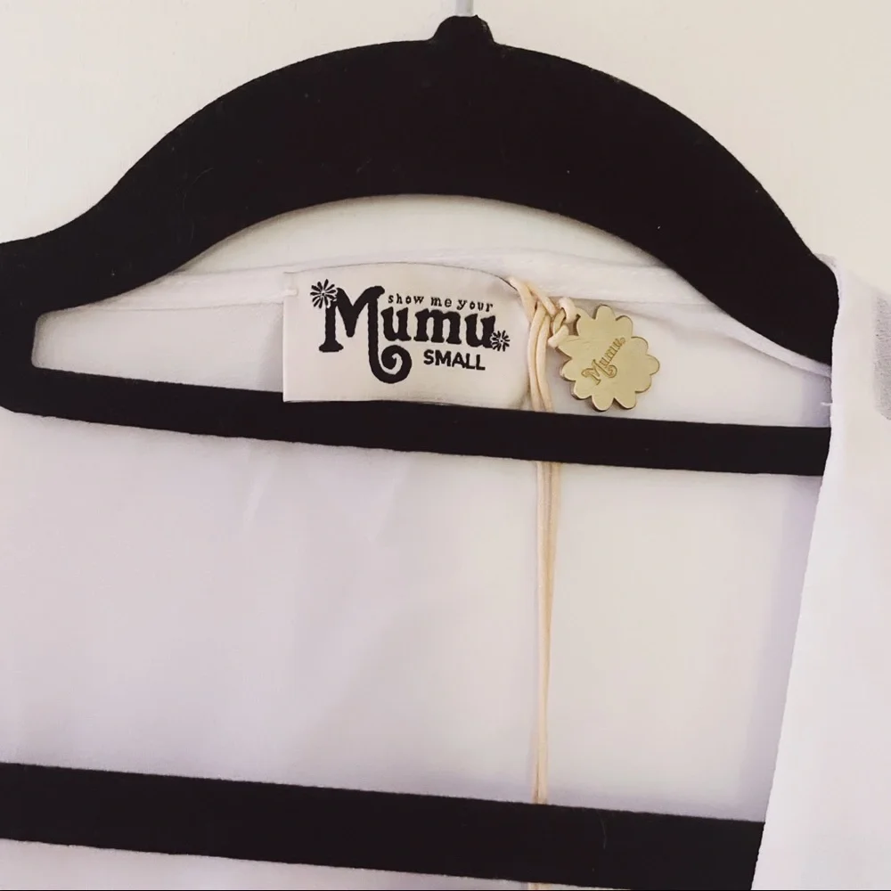 NWT SHOW ME YOUR MUMU Cute White Deep V Tie-Front Blouse Top Flounce Sleeve New - Picture 5 of 6